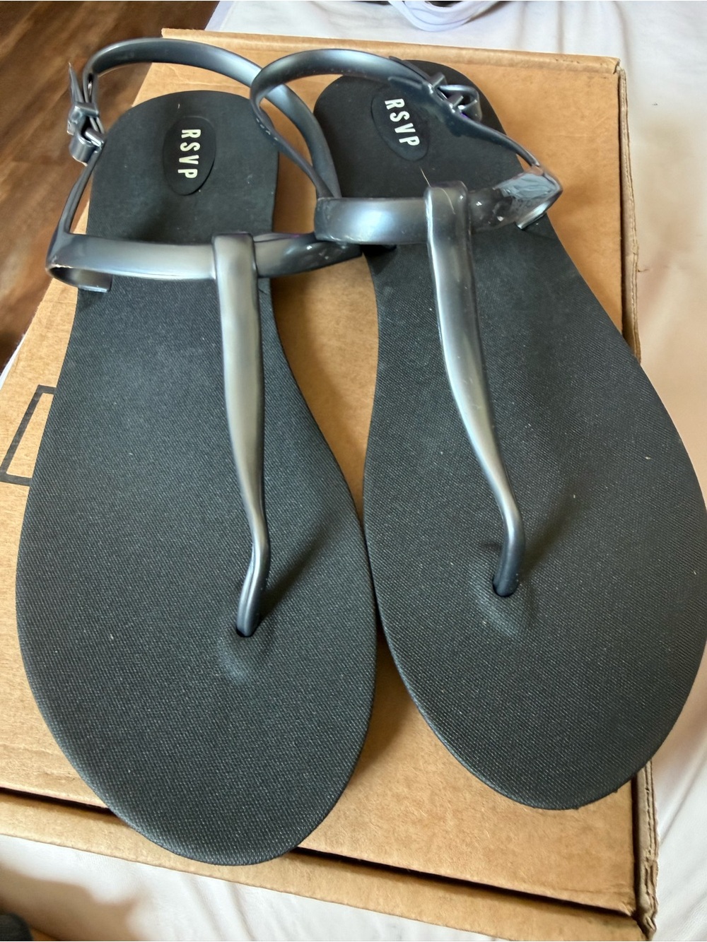 RSVP Black T-Strap Jelly Sandals